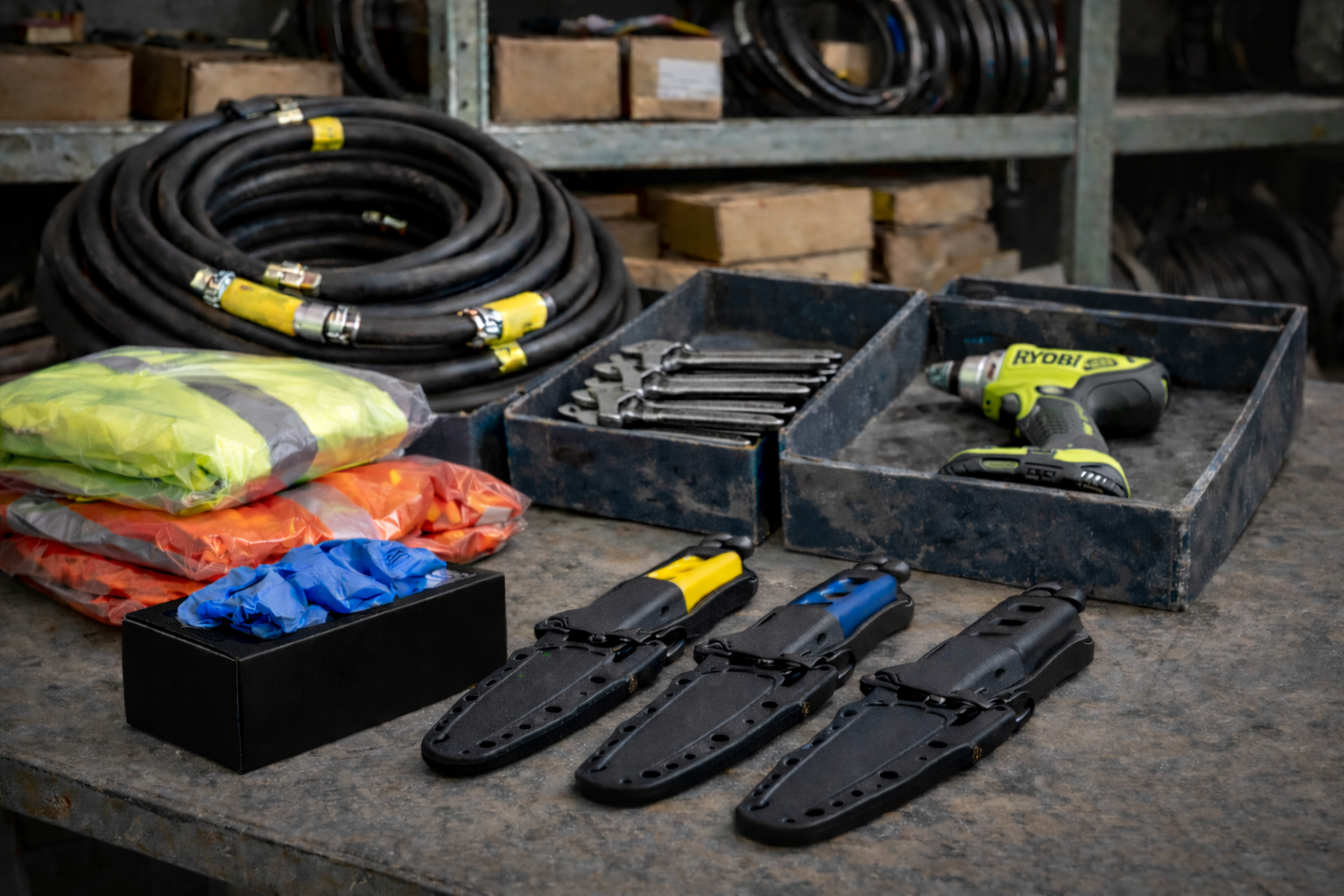 Deck and engine technical supplies including valves, tools, cables, and fittings